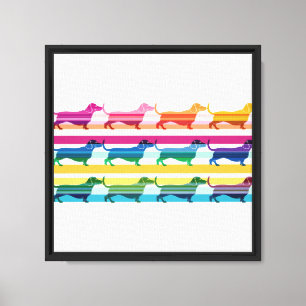 Colourful Dachshund Pattern Retro Stripes Canvas Print