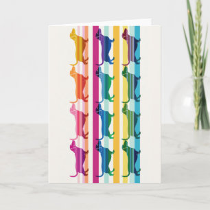 Colourful Dachshund Pattern Retro Stripes Card