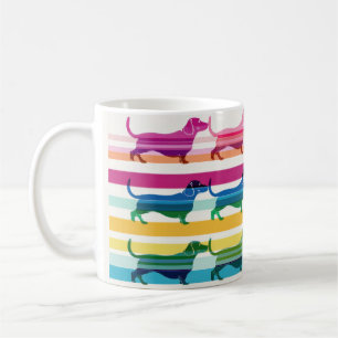 Colourful Dachshund Pattern Retro Stripes Coffee Mug