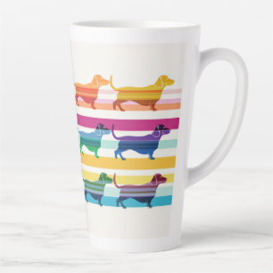 Colourful Dachshund Pattern Retro Stripes Latte Mug