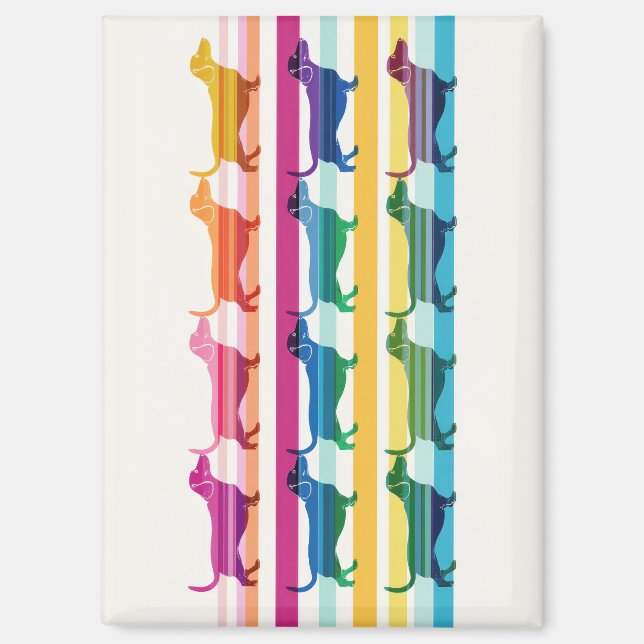 Colourful Dachshund Pattern Retro Stripes Magnet (Front)