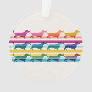 Colourful Dachshund Pattern Retro Stripes Ornament