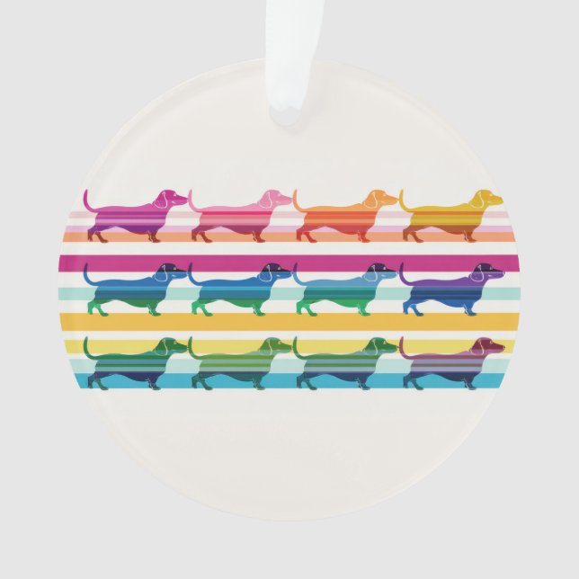 Colourful Dachshund Pattern Retro Stripes Ornament (Front)