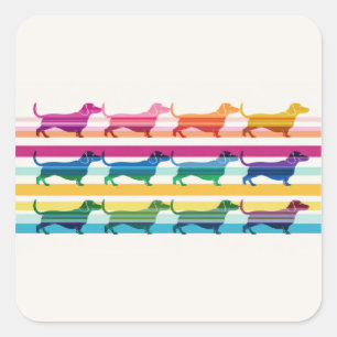Colourful Dachshund Pattern Retro Stripes Square Sticker
