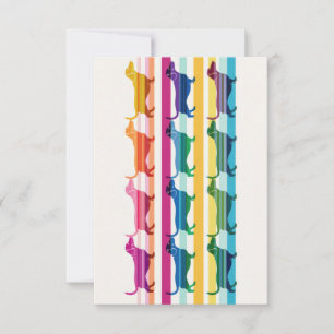 Colourful Dachshund Pattern Retro Stripes Thank You Card