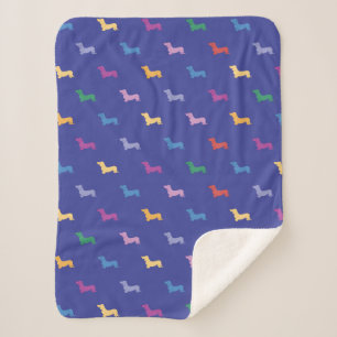 Colourful Dachshunds Pattern Blue Sherpa Blanket