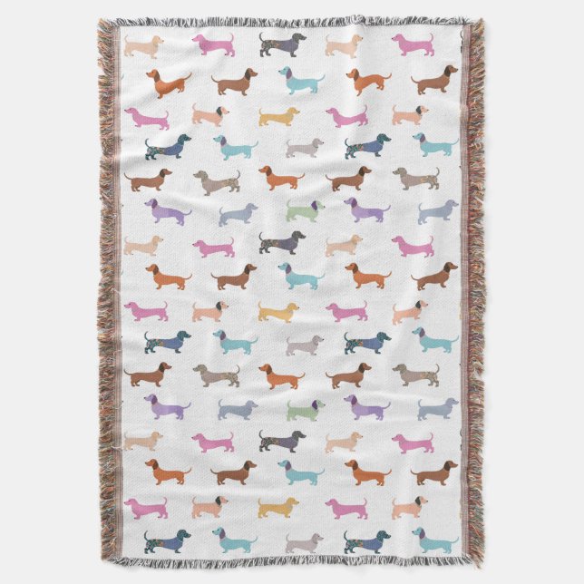 Colourful Dachshunds Pattern Cute Sausage Dogs Throw Blanket (Front Vertical)