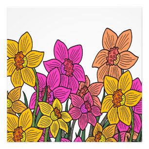 Colourful Daffodils Flowers Design Photo Print