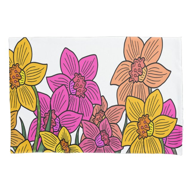 Colourful Daffodils Flowers Design Pillowcase (Front)