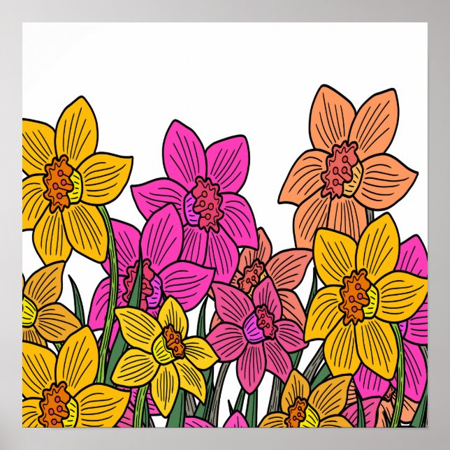 Colourful Daffodils Flowers Design Poster (Front)
