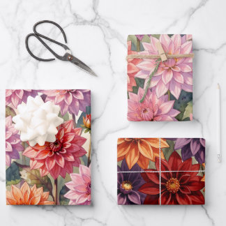Colourful Dahlia Floral Spring Botanical Wrapping Paper Sheet