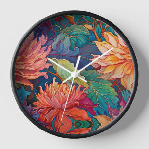 Colourful Dahlia Floral Tapestry Clock