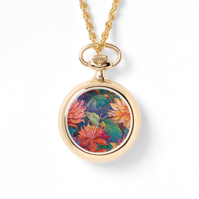 Colourful Dahlia Floral Tapestry Watch (Front)