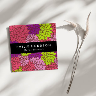 Colourful Dahlia Flowers, Floristry, Flower Shop Square Business Card