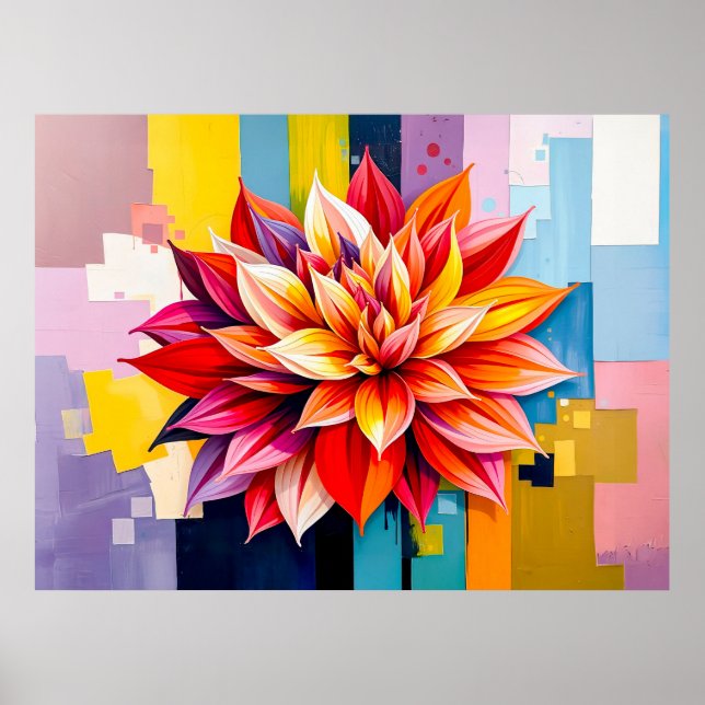 Colourful Dahlia in Modern Abstract Style Poster (Front)