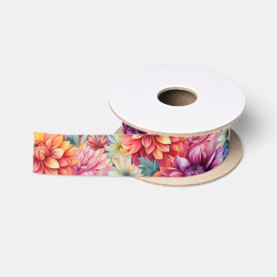 Colourful Dahlias Satin Ribbon