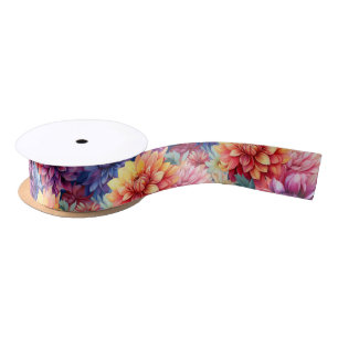 Colourful Dahlias Tissue Paper Satin Ribbon