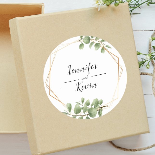 Colourful Dainty Botanical Leaf Wedding Favour  Classic Round Sticker (Creator Uploaded)