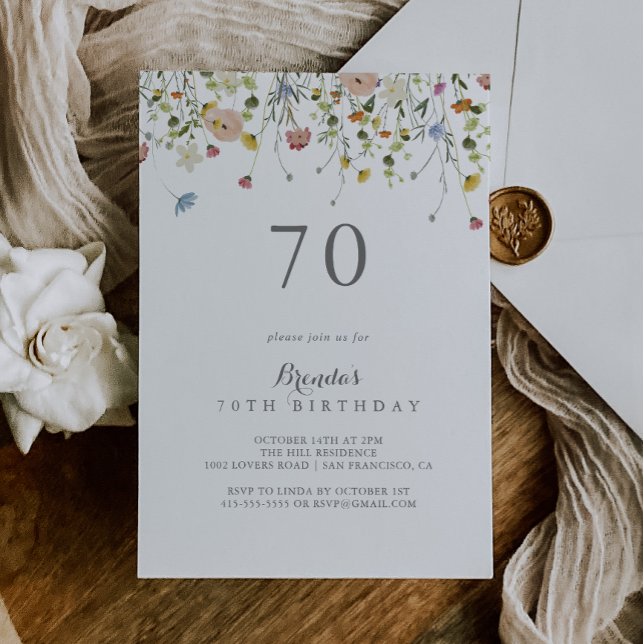Colourful Dainty Wild Flowers 70th Birthday Party Invitation (Creator Uploaded)