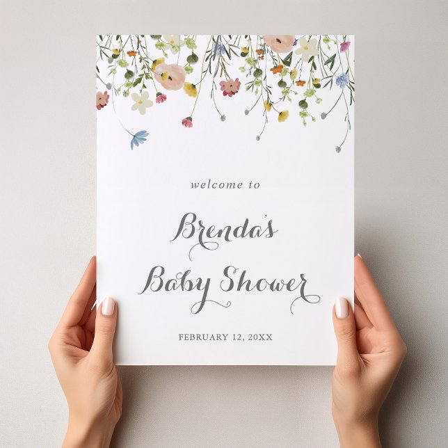 Colourful Dainty Wild Flowers Baby Shower Welcome Poster (Creator Uploaded)
