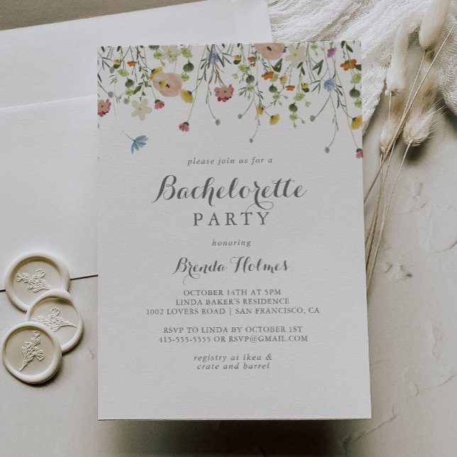Colourful Dainty Wild Flowers Bachelorette Party Invitation (Creator Uploaded)
