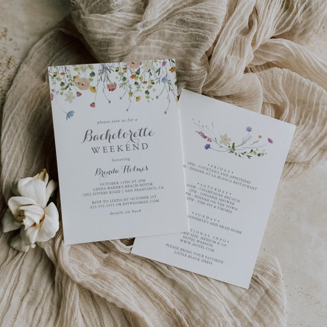 Colourful Dainty Wild Flowers Bachelorette Weekend Invitation (Creator Uploaded)
