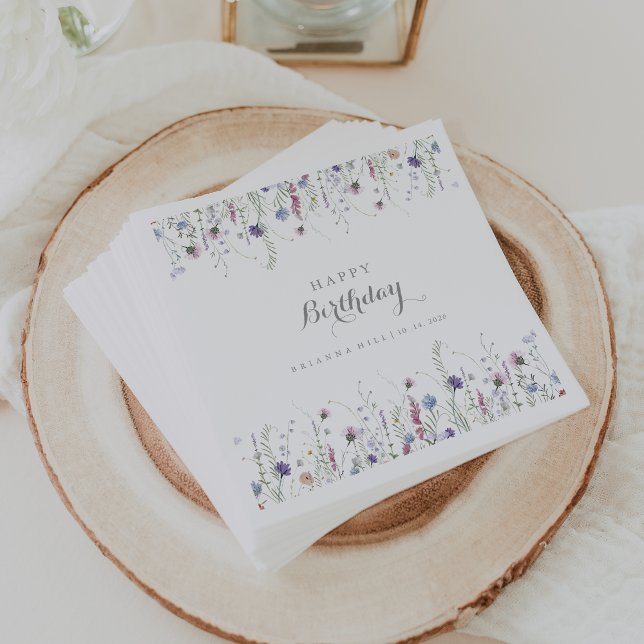 Colourful Dainty Wild Flowers Birthday Party Napkin (Creator Uploaded)