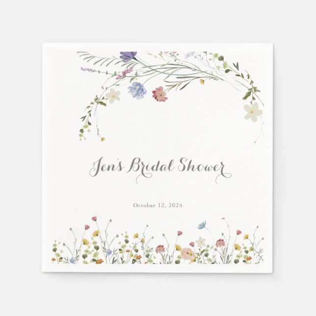 Colourful Dainty Wild Flowers Bridal Shower Napkin (Front)