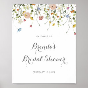 Colourful Dainty Wild Flowers Bridal Shower Welcom Poster