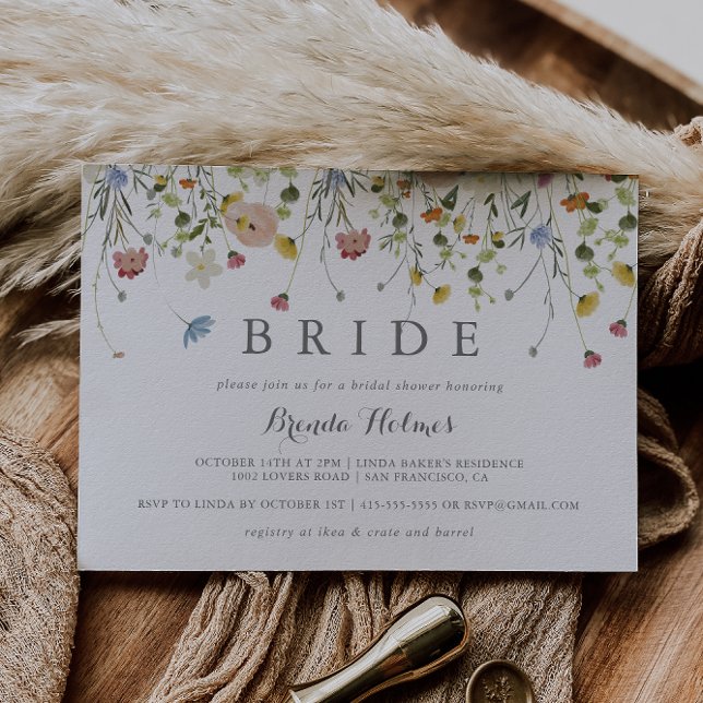 Colourful Dainty Wild Flowers Bride Bridal Shower Invitation (Creator Uploaded)