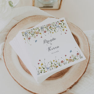 Colourful Dainty Wild Flowers Calligraphy Wedding  Napkin