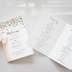 Colourful Dainty Wild Flowers Folded Wedding Program