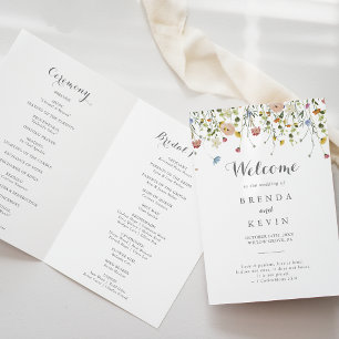 Colourful Dainty Wild Flowers Folded Wedding Program