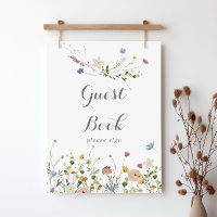Colourful Dainty Wild Flowers Guest Book Sign