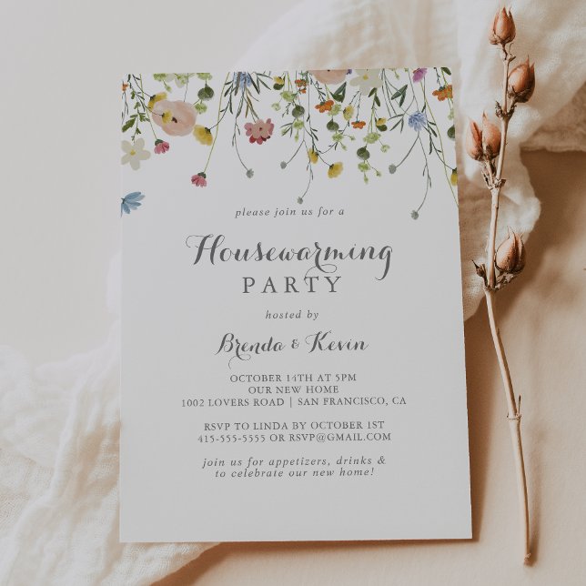 Colourful Dainty Wild Flowers Housewarming Party Invitation (Creator Uploaded)