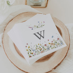 Colourful Dainty Wild Flowers Monogram Wedding  Napkin