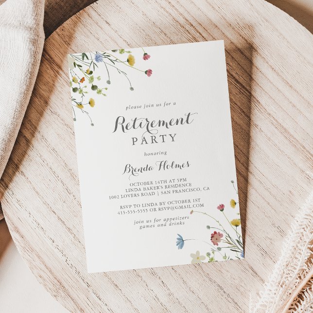 Colourful Dainty Wild Flowers Retirement Party Invitation (Creator Uploaded)