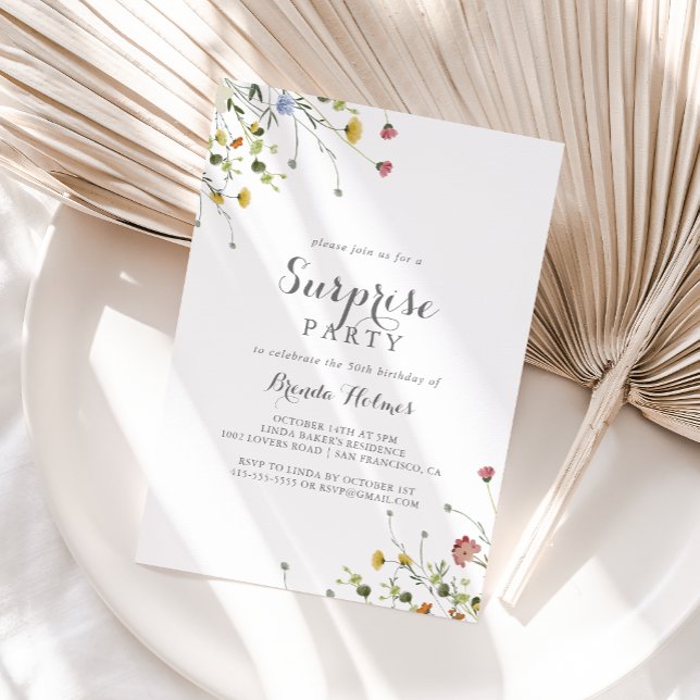 Colourful Dainty Wild Flowers Surprise Party Invitation (Creator Uploaded)