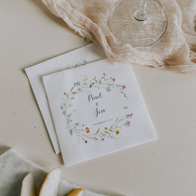 Colourful Dainty Wild Flowers Wedding Napkin (Creator Uploaded)