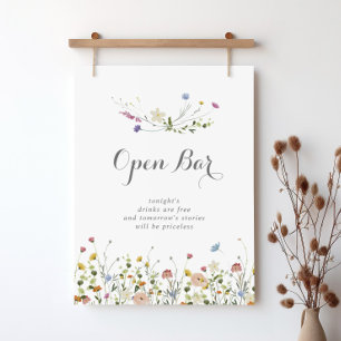 Colourful Dainty Wild Flowers Wedding Open Bar Sig Poster