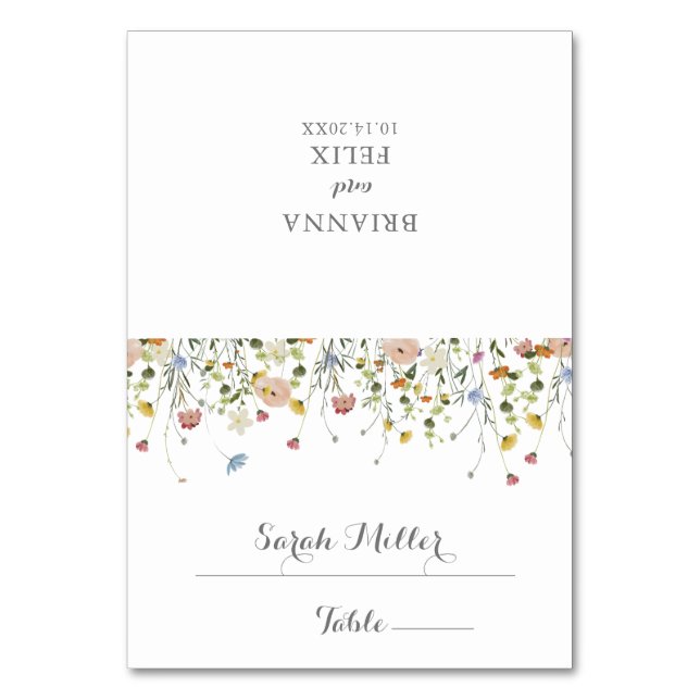 Colourful Dainty Wild Flowers Wedding Place Card (Front)