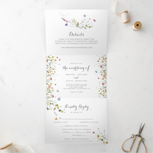 Colourful Dainty Wild Flowers Wedding Tri-Fold (Inside)