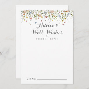 Colourful Dainty Wild Flowers Wedding Well Wishes Advice Card