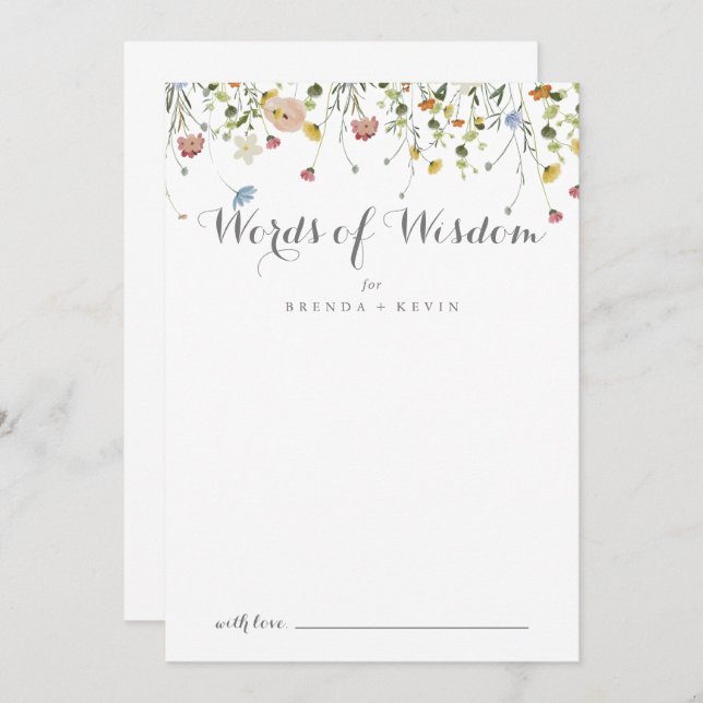 Colourful Dainty Wild Wedding Words of Wisdom Advice Card (Front/Back)