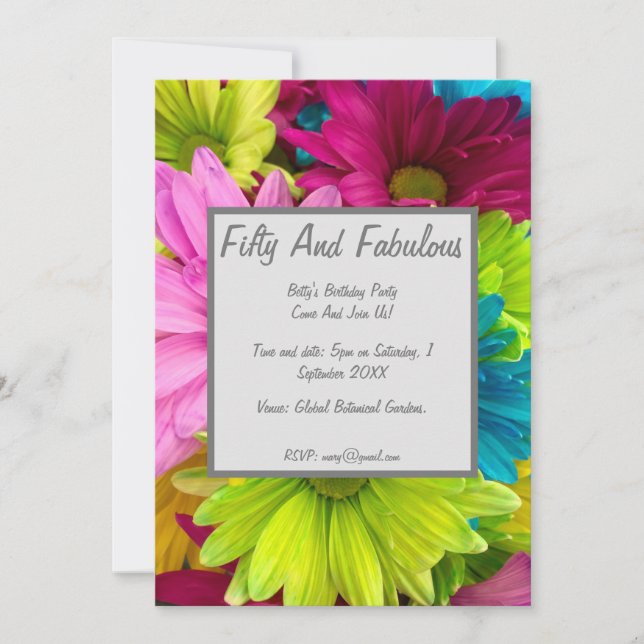 Colourful Daisies Fifty And Fabulous Birthday Invitation (Front)