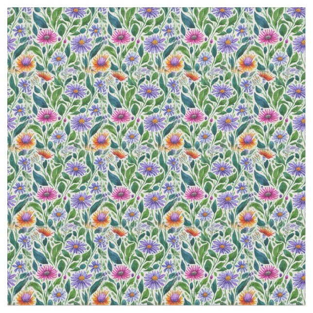 Colourful Daisies on Green Fabric (Close Up)