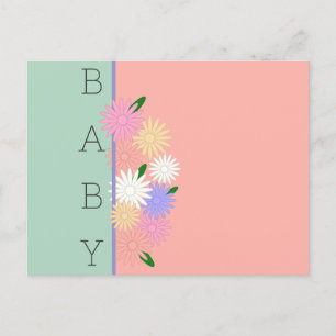 Colourful Daisies on Soft Peach & Jungle Mist Baby Postcard