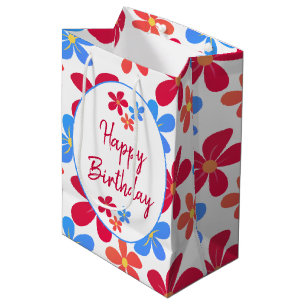 Colourful Daisies On White  Medium Gift Bag