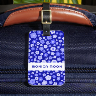 Colourful Daisies Pattern Cute Bold Blue CUSTOM  Luggage Tag