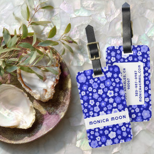 Colourful Daisies Pattern Cute Bold Blue CUSTOM  Luggage Tag